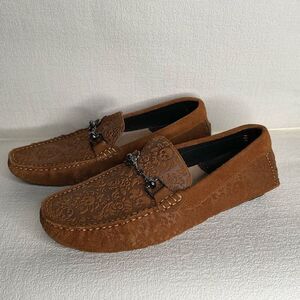 ROBERT GRAHAM Moccasins Men’s 8 Tequila Paisley Embossed Leather Driving Loafers